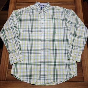 Wrangler 20X Full Button LS Shirt Green & White Plaid - Size Large